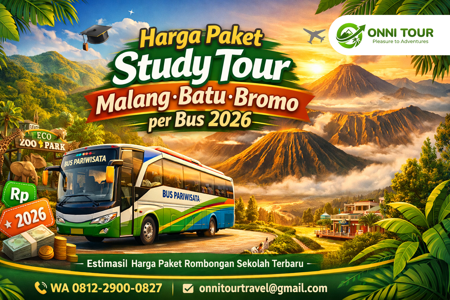 harga paket study tour Malang Batu Bromo per bus 2026